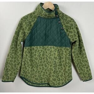 J. Crew Quilted Button-Neck Sherpa Tunic Sweater Green Cheetah Size XXS Women’s